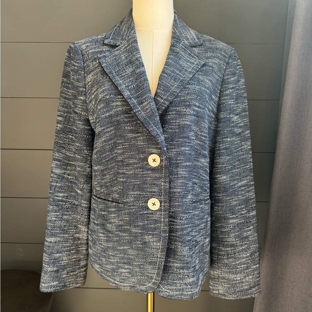 Ann Taylor Navy Textured Blazer Size 12 Career Workwear Preppy Academia Casual